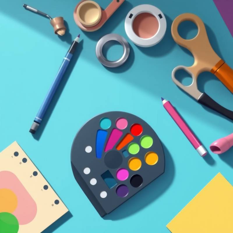 A graphic design course illustration showing design tools and a colorful palette.