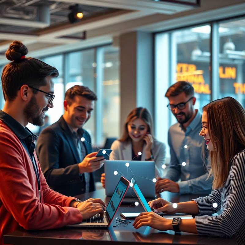 Diverse group of professionals connected through digital networks, symbolizing the importance of building a strong professional network.