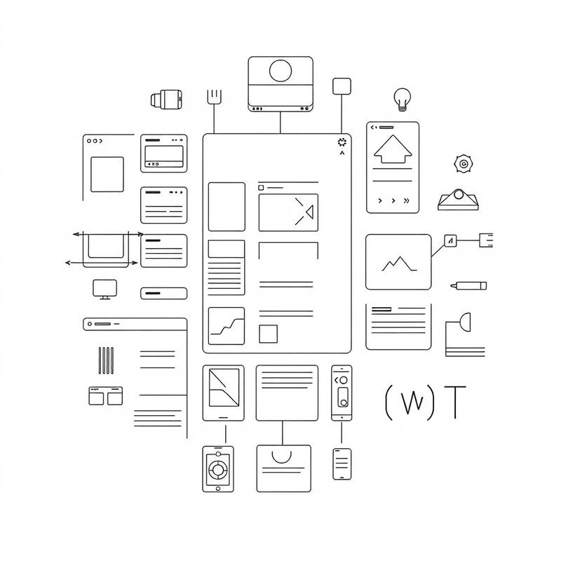 UX/UI design course illustration depicting wireframes and user interface elements.